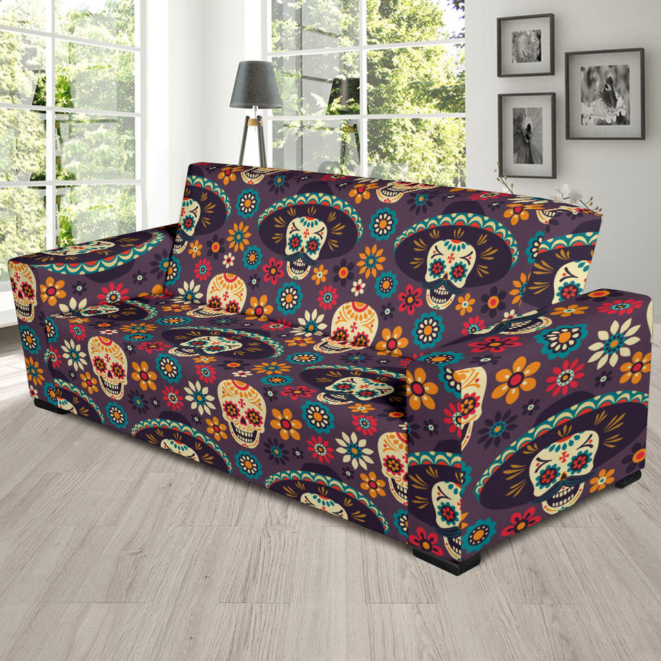 Sugar Skulls Flower Maxican Pattern Sofa Slipcover