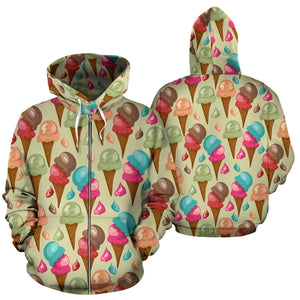 Colorful Ice Cream Pattern Zip Up Hoodie