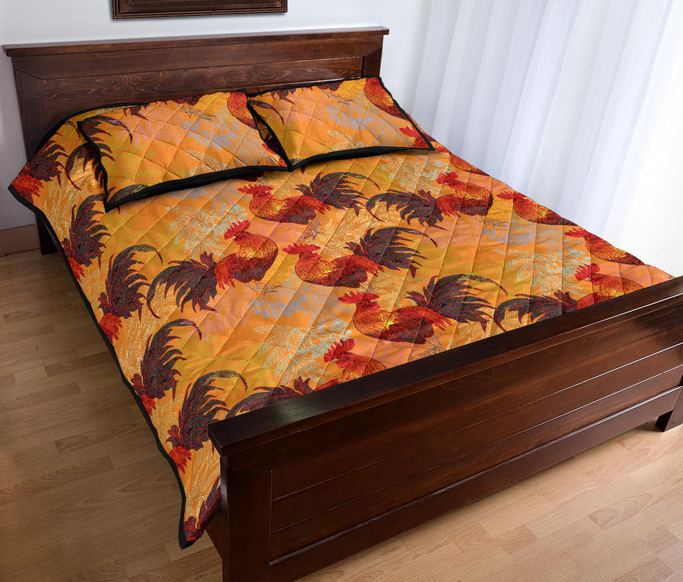 red rooster chicken cock pattern Quilt Bed Set