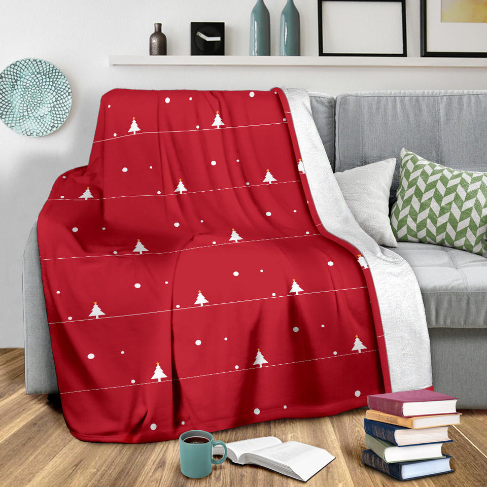 Christmas Tree Star Snow Red Background Premium Blanket