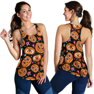 Pumpkin flowers spiderweb Halloween theme Women Racerback Tank Top