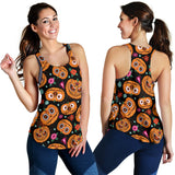 Pumpkin flowers spiderweb Halloween theme Women Racerback Tank Top