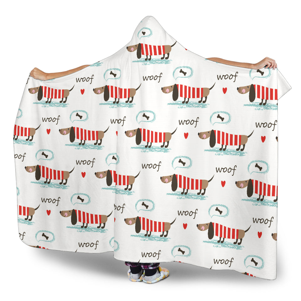 Cute Dachshund Bone Pattern Hooded Blanket