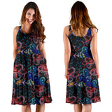 Octopus Sea Wave Tropical Fishe Pattern Sleeveless Midi Dress