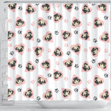 Cute Pugs Pink Heart Paw Pattern Shower Curtain Fulfilled In US