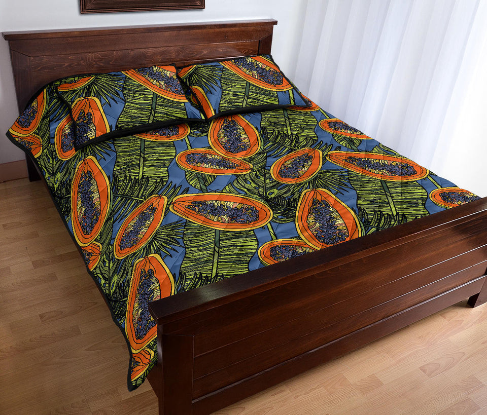 Colorful papaya tropical leaves Quilt Bed Set