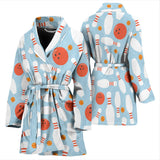 Bowling Ball Bowling Pins Blue Blackground Women'S Bathrobe