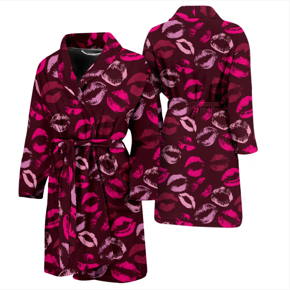 Lips Pattern Print Design 03 Men's Bathrobe