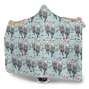 Lovely Sea Otter Pattern Hooded Blanket