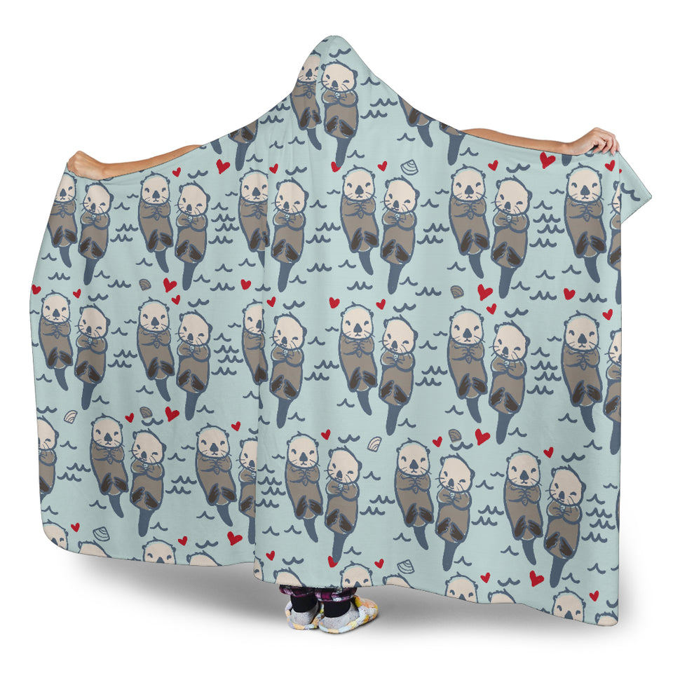 Lovely Sea Otter Pattern Hooded Blanket