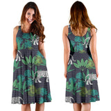 White Bengal Tigers Tropical Plant Sleeveless Midi Dress