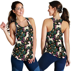 Unicorns forest background Women Racerback Tank Top
