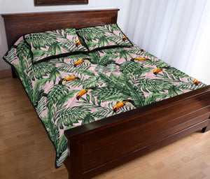 Toucan tropical green jungle palm pattern Quilt Bed Set