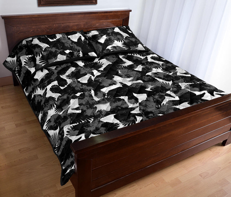 Crow illustration pattern Quilt Bed Set