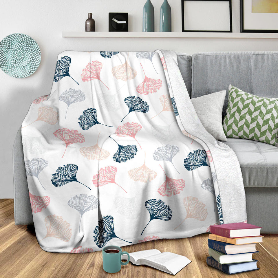 Black Gray Cream Coral Ginkgo Leaves Pattern Premium Blanket