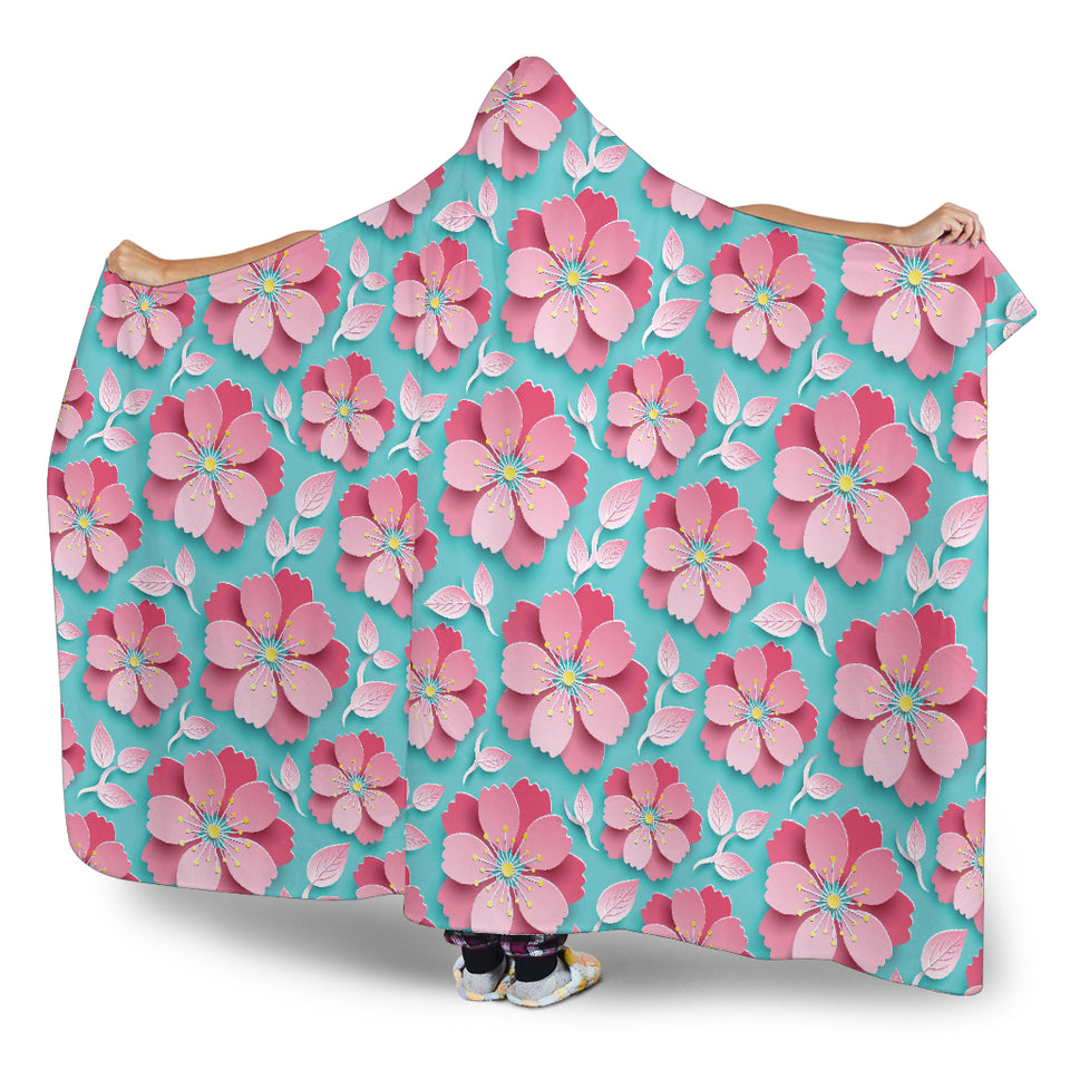 3D Sakura Cherry Blossom Pattern Hooded Blanket