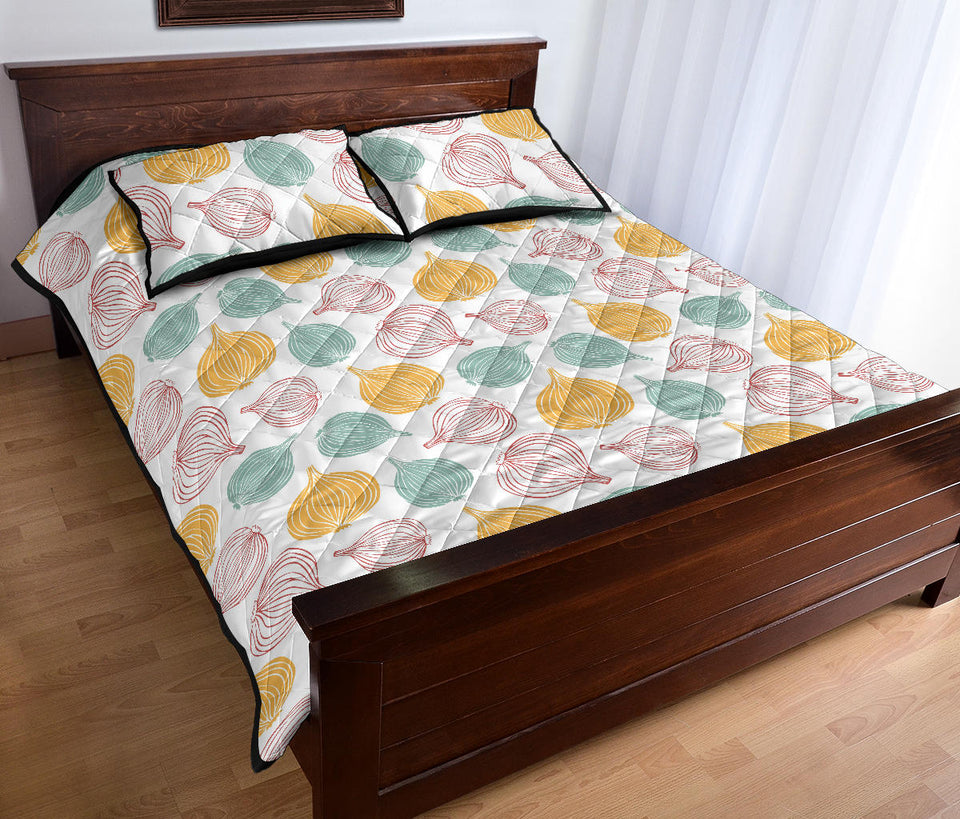 colorful onions white background Quilt Bed Set