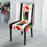 Red And White Tulips Pattern Dining Chair Slipcover