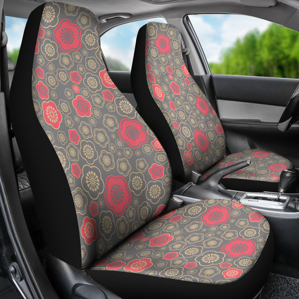 Red Gold Sakura Cherry Blossom Gray Background  Universal Fit Car Seat Covers