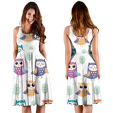 Cute Owl Pattern Sleeveless Midi Dress