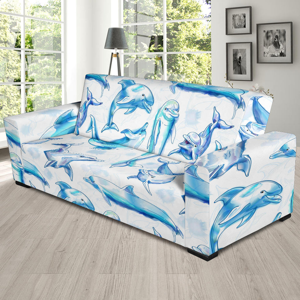 Watercolor Dolphin Pattern Sofa Slipcover