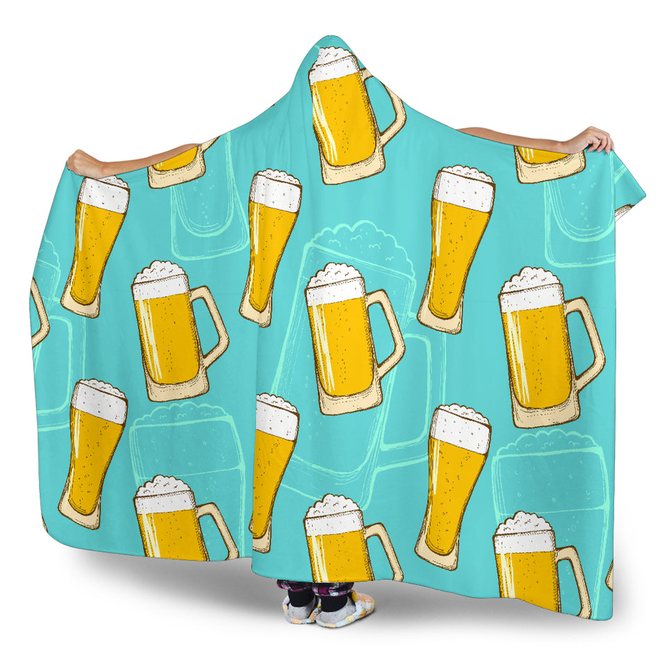Beer Pattern Green Background Hooded Blanket