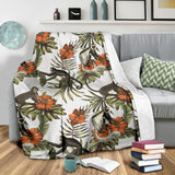 Monkey Red Hibiscus Flower Palm Leaves Floral Pattern Premium Blanket