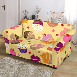 Cake Cupcake Heart Cherry Pattern Loveseat Couch Slipcover