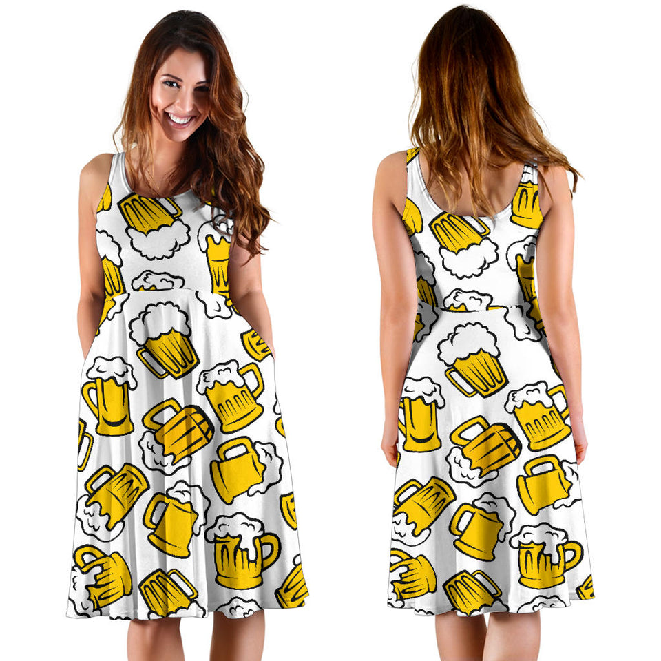 Beer Design Pattern Sleeveless Midi Dress