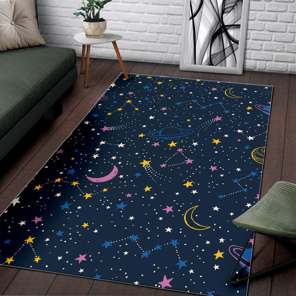 Space Pattern With Planets, Comets, Constellations And Stars Area Rug