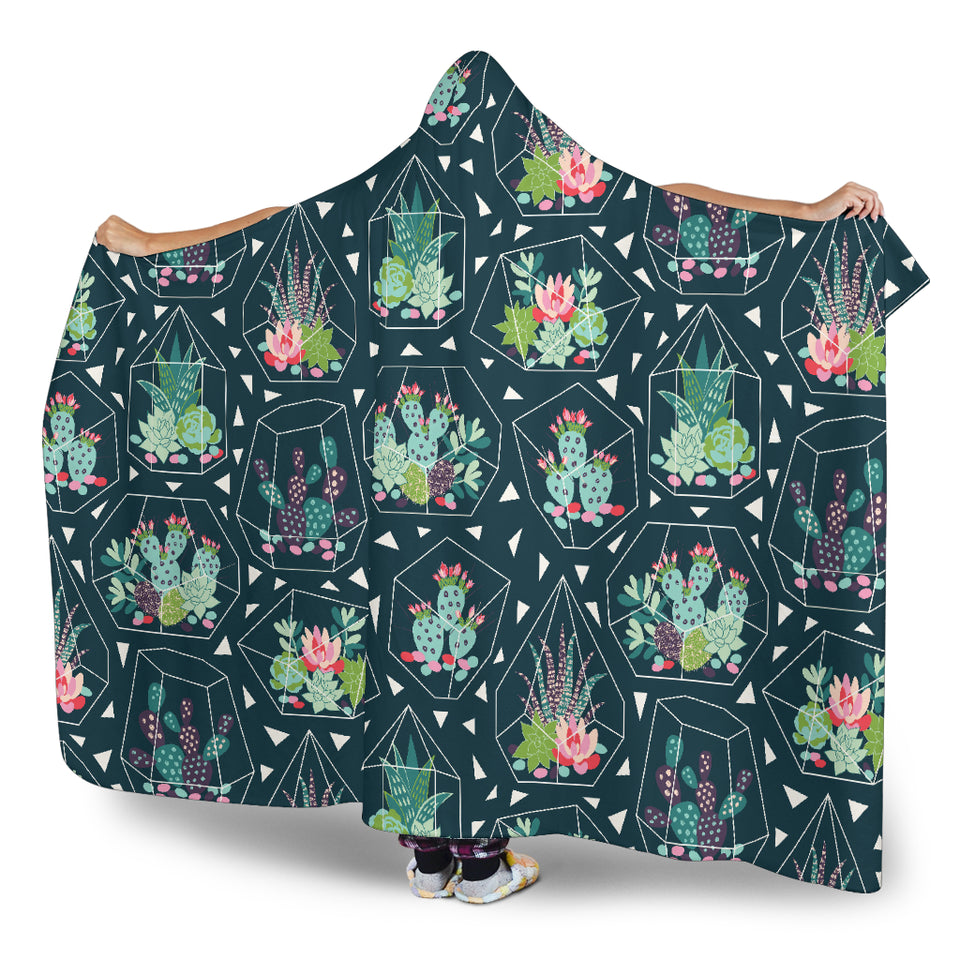 Cactus Glass Terrarium Pattern Hooded Blanket