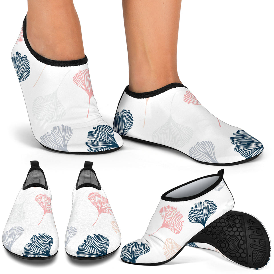 Black Gray Cream Coral Ginkgo Leaves Pattern Aqua Shoes