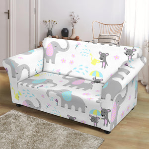 Cute Elephant Mouse Pattern Loveseat Couch Slipcover