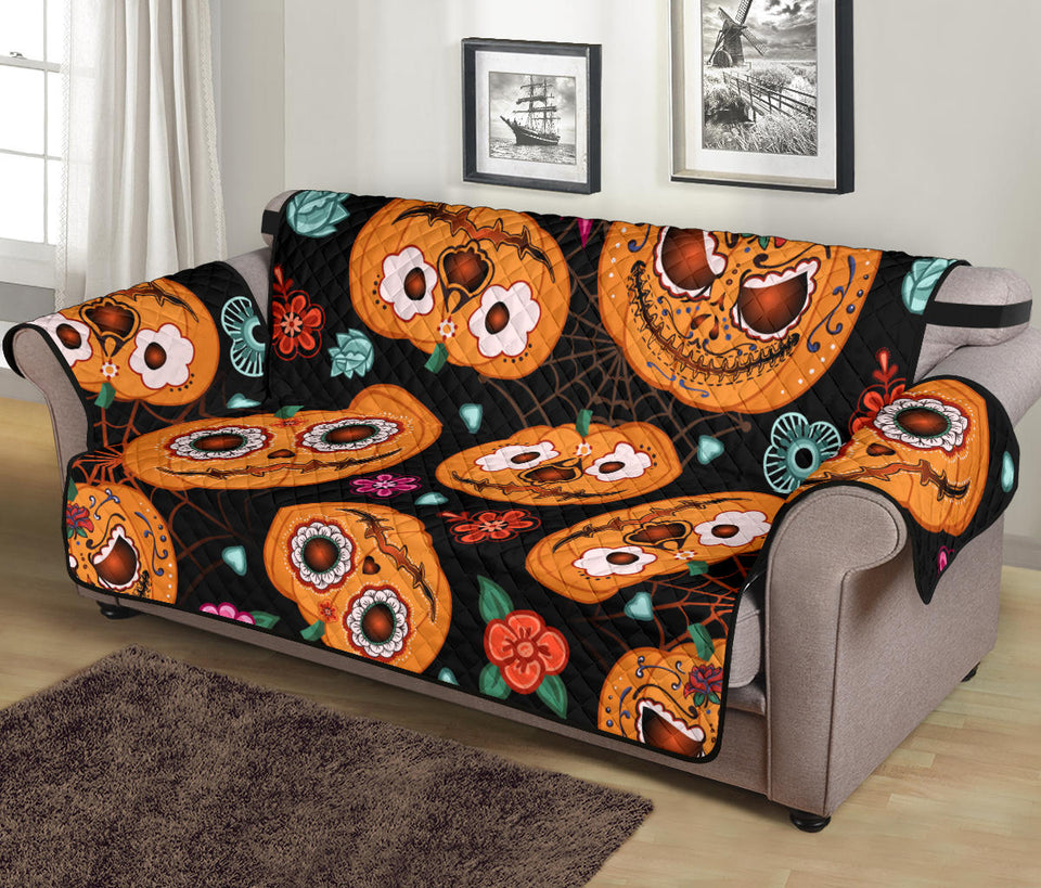 Pumpkin flowers spiderweb Halloween theme Sofa Cover Protector