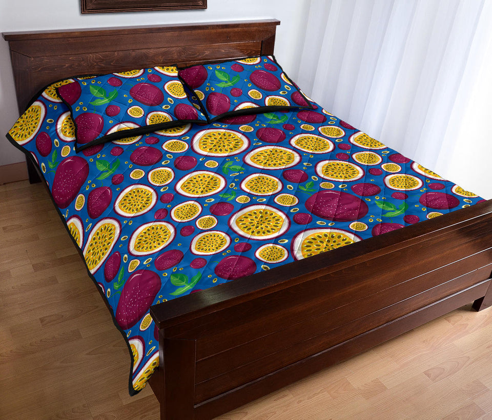 Passion fruit blue background Quilt Bed Set