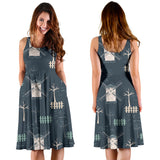 Windmill Tree Pattern Sleeveless Midi Dress