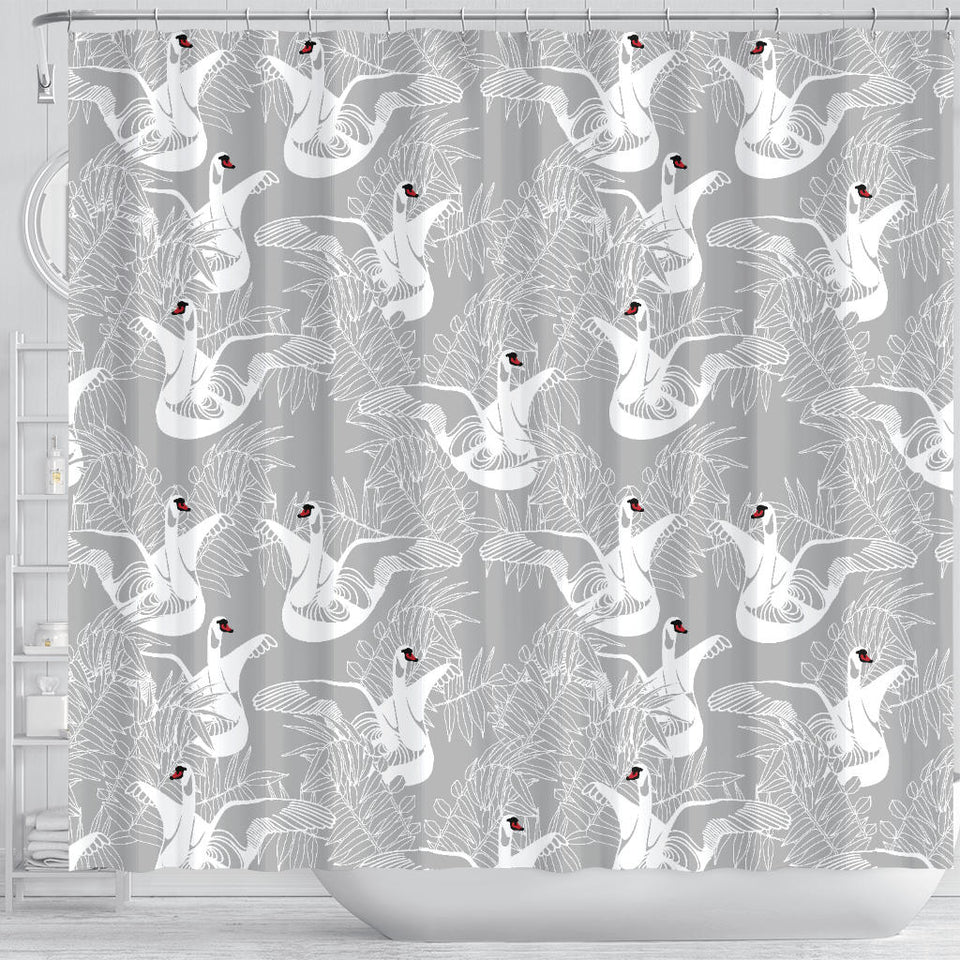 White Swan Gray Background Shower Curtain Fulfilled In US