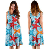 Blue Red Orange Starfish Pattern Sleeveless Midi Dress
