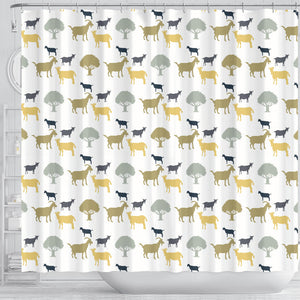 Silhouettes Of Goat And Tree Pattern Shower Curtain Fulfilled In US