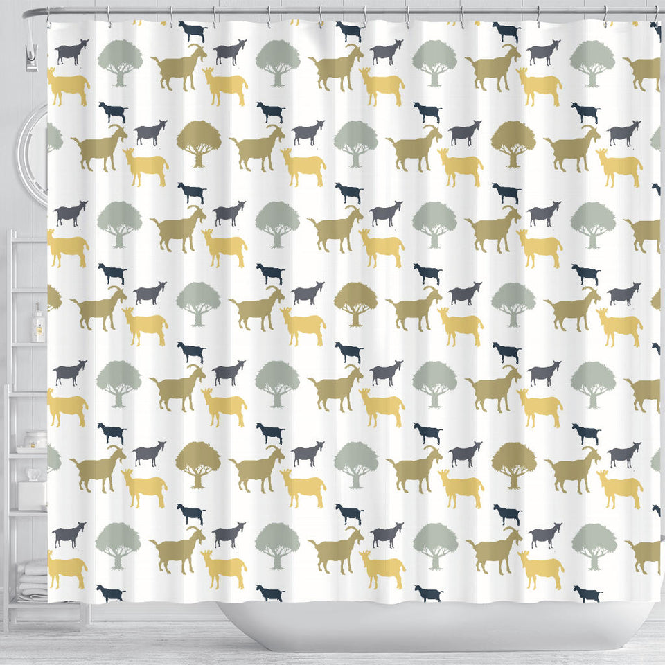 Silhouettes Of Goat And Tree Pattern Shower Curtain Fulfilled In US