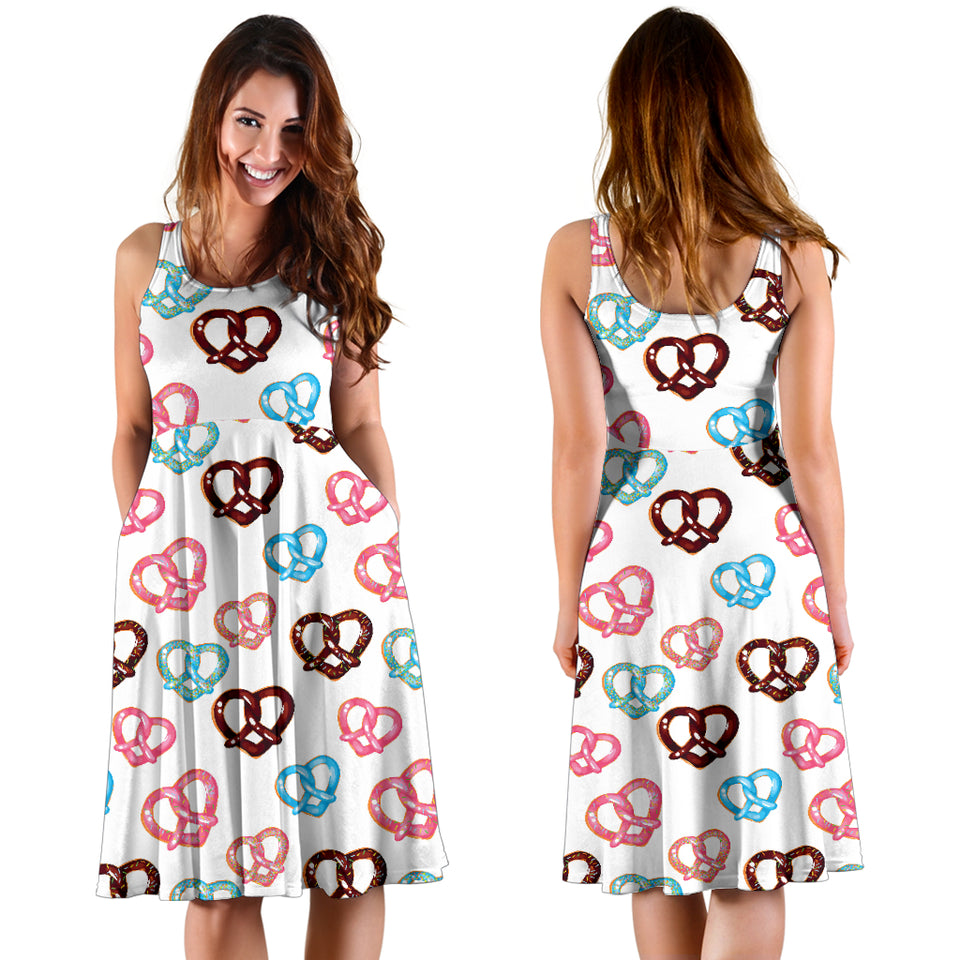 Pretzels Pattern Print Design 04 Sleeveless Midi Dress
