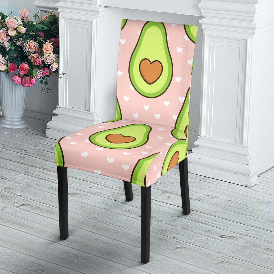 Avocado Heart Pink Background Dining Chair Slipcover