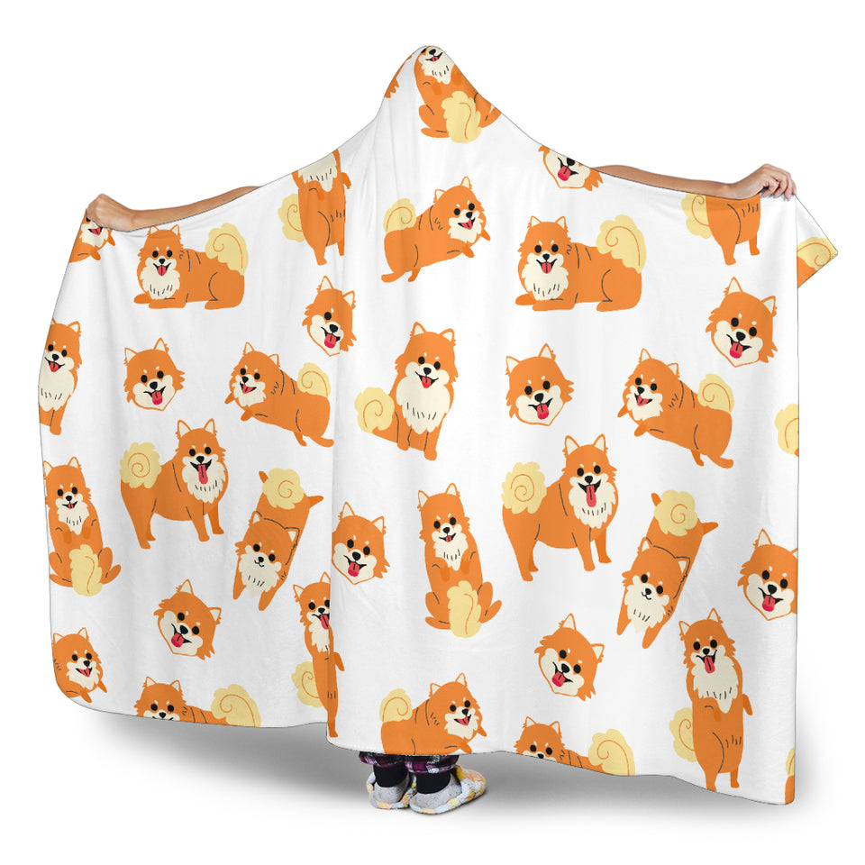 Brown Pomeranian Pattern Hooded Blanket
