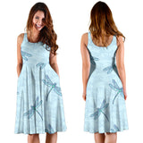 Dragonfly Pattern Blue Background  Sleeveless Midi Dress