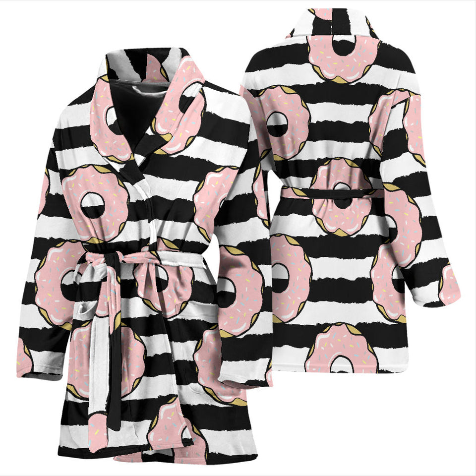 Donuts Pink Icing Striped Pattern Women'S Bathrobe