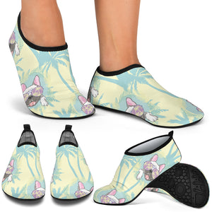 French Bulldog Hawaii Blackground Aqua Shoes