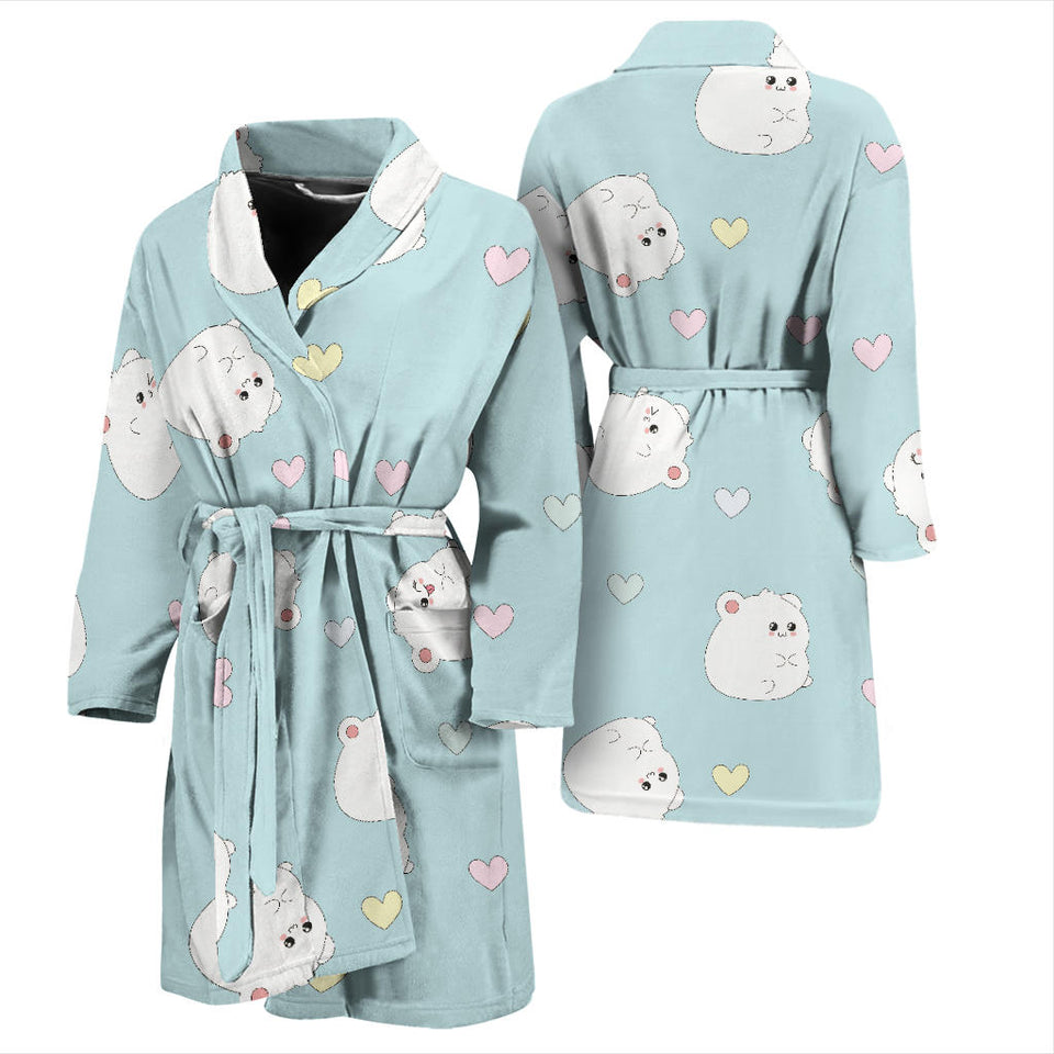 White Cute Hamsters Heart Pattern Men'S Bathrobe