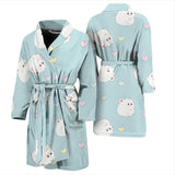 White Cute Hamsters Heart Pattern Men'S Bathrobe