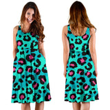 Green Leopard Skin Print Pattern Sleeveless Midi Dress