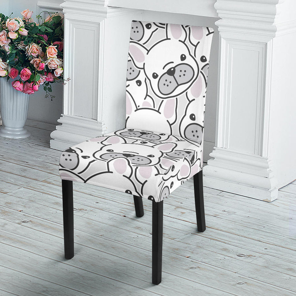 Cute French Bulldog Head Pattern Dining Chair Slipcover